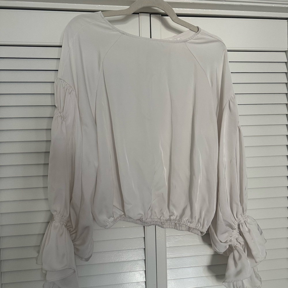 Cream Puff Sleeve Rouche Blouse